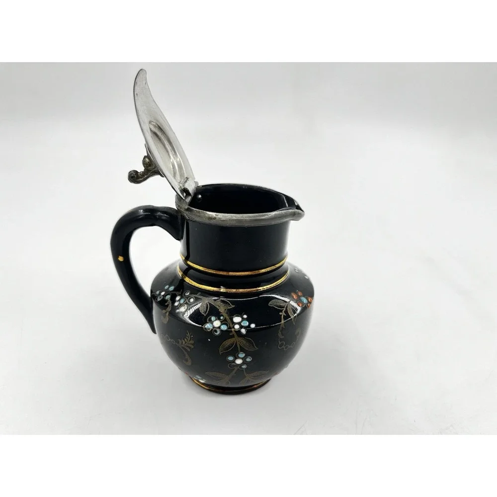 ViTG Sirdar England Miniature Pot Jug Creamer Hand painted Pewter Flip Lid Rare